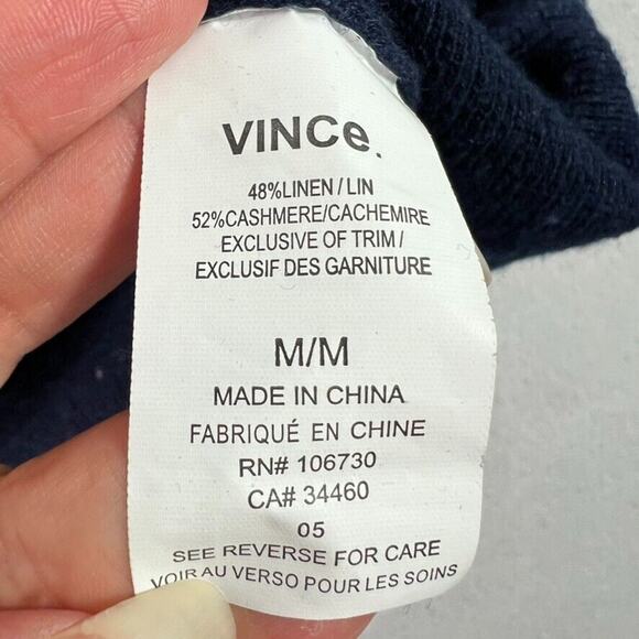VINCE Sweater Womens M Blue Cashmere Linen Blend Crew Pullover Lightweight - Picture 7 of 12